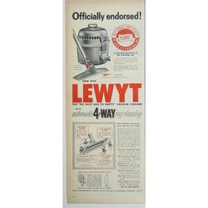 Lewyt 1954 No Dust Bag To Empty Vacuum Cleaner Ad MOD